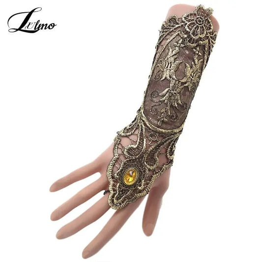 Gothic Steampunk Lace Cuff Fingerless Gloves - DelveIn 2U - 14:29#As Pic Show