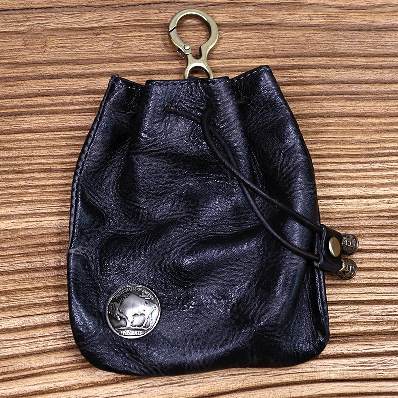 Leather Coin Purse With Keychain - DelveIn 2U - 14:193#Black