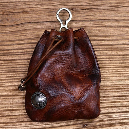 Leather Coin Purse With Keychain - DelveIn 2U - 14:365458#Brown