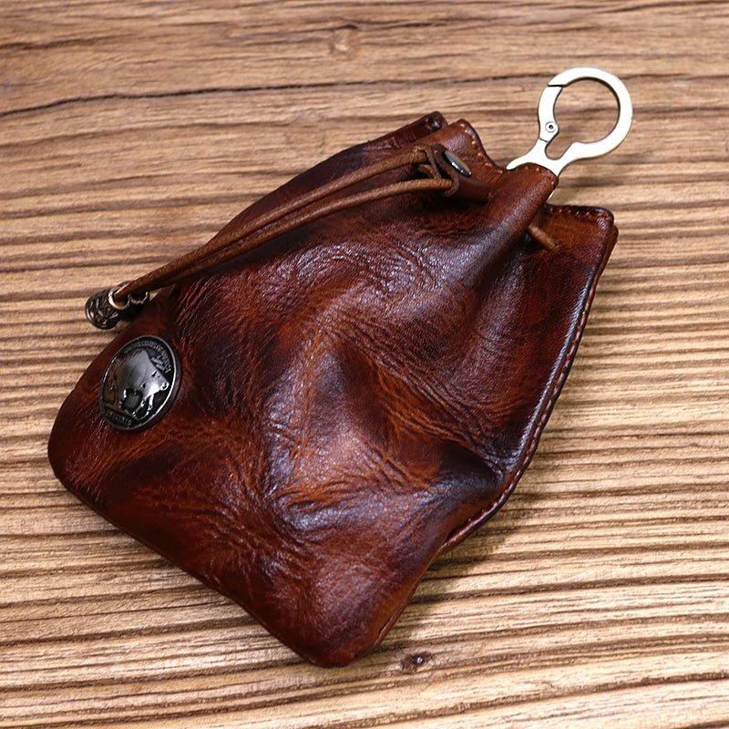 Leather Coin Purse With Keychain - DelveIn 2U - 14:193#Black