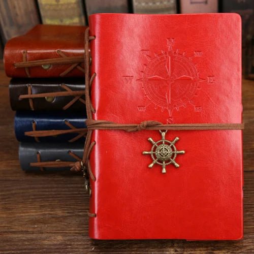 Leather Journal with Pirate Anchor - DelveIn 2U - 2251832617933698 - Red - Large 165x235mm