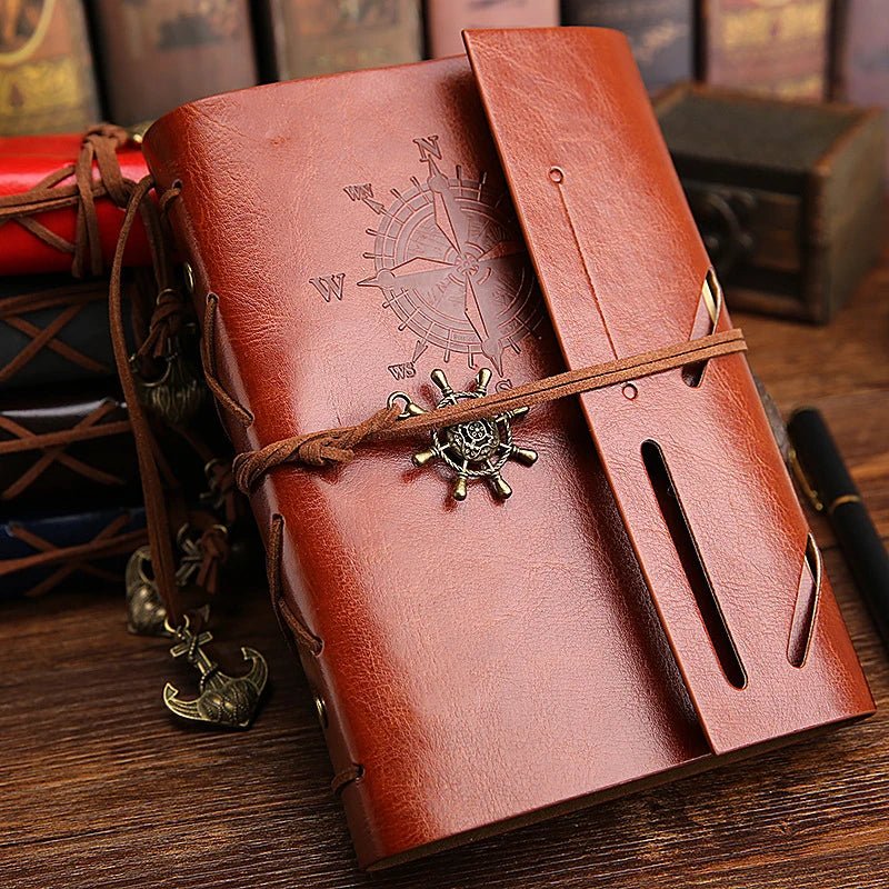 Leather Journal with Pirate Anchor - DelveIn 2U - 2251832617933698 - Brown - Large 165x235mm