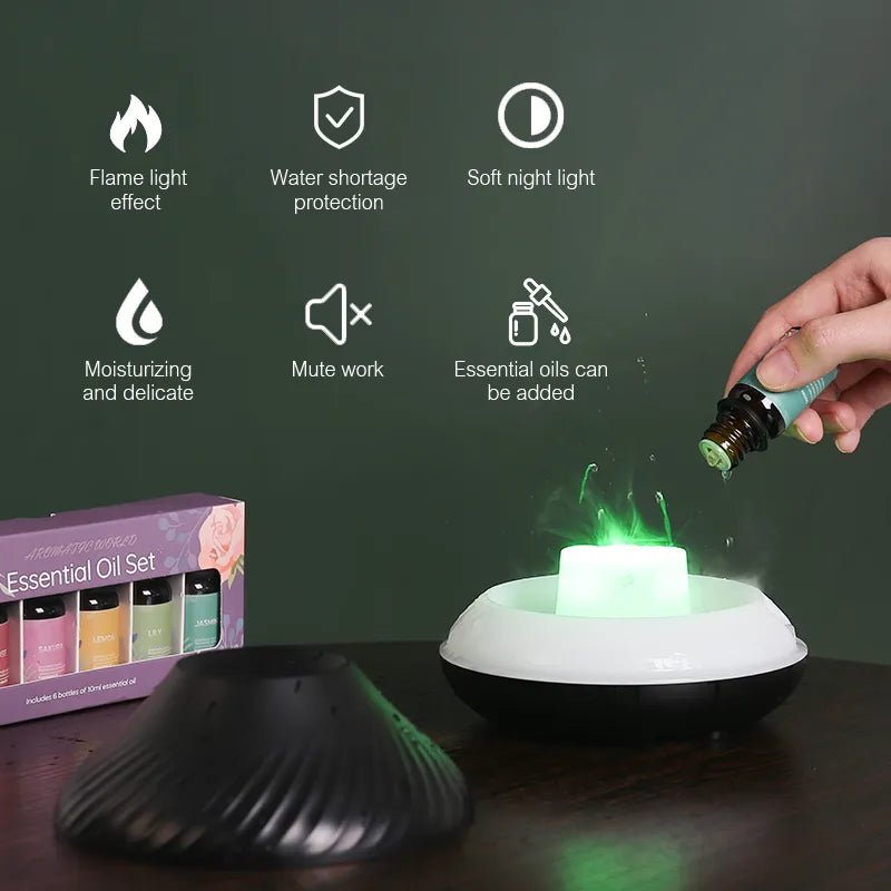 Volcanic Aroma Essential Oil Lamp - Portable Air Humidifier/ Diffuser with Color Flame Night Light - DelveIn 2U - 14:29#White