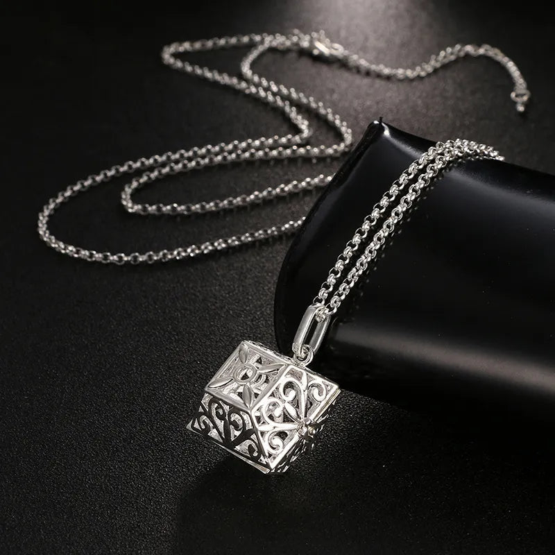 Square Hollow Music Ball Aromatherapy Necklace - DelveIn 2U - 200001033:200005183#1Pcs;200007763:201336100